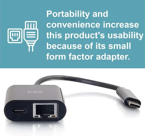 Vista 3 de C2G 29749 Adaptador USB C y adaptador Ethernet con alimentación, negro