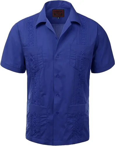 Vista 4 de GUAYABERA CUBANA HOMBRE BODA CUBANA MANGA CORTA BOTON-UP CAMISA NEGRO