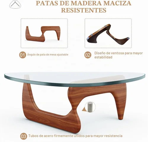 Vista 4 de Mesa de centro de cristal, mesa de centro moderna de mediados de siglo para sala de estar, mesa central ovalada rústica con parte superior de vidrio