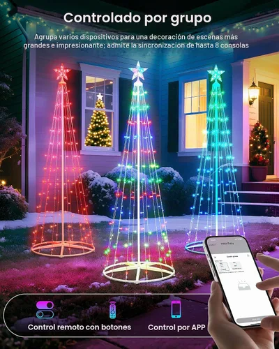 Vista 6 de Paquete de 2 Luces Inteligentes de Árbol de Navidad en Forma de Cono - Árbol Artificial de 5 Pies con 130 LED y 6 Pies con 154 LED con Estrella