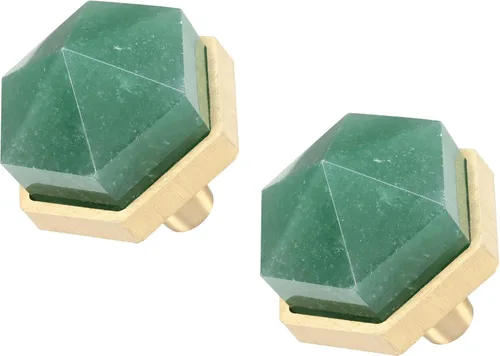 Vista 10 de Rockcloud Paquete de 2 pomos de piedra de cristal con forma hexagonal de obsidiana con tornillos, tiradores de cajón, pomos decorativos