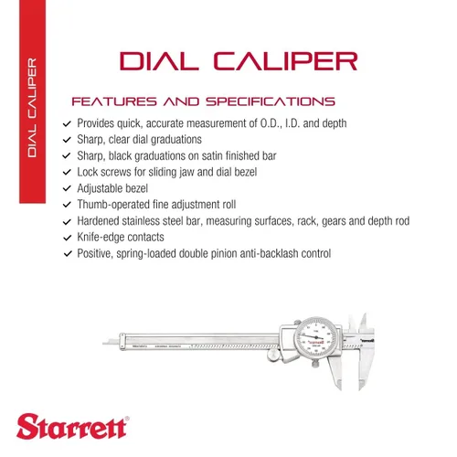 Vista 2 de Starrett Calibrador de esfera con bisel ajustable y estuche incluido - Cara blanca, rango de 0-15,24 cm, precisión de -0,001", graduación de 0,001