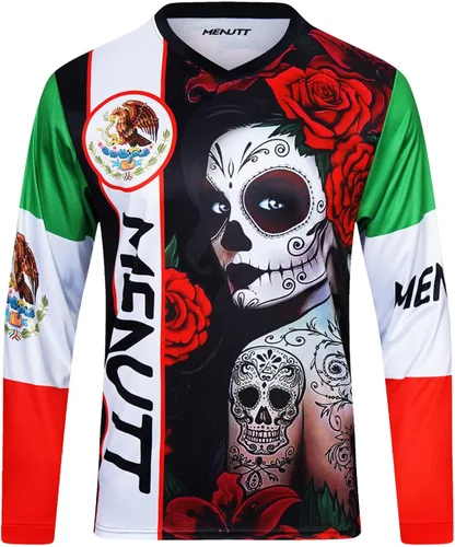 Vista 2 de MENUTT Camiseta de ciclismo de montaña para hombre, manga larga, MTB Off-Road México, camisetas de descenso y motocross