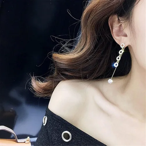 Vista 7 de Pendientes largos de borla de cristal, pendientes colgantes circulares, joyería