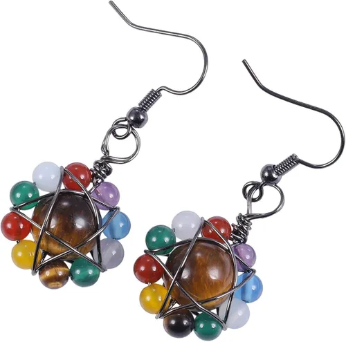 Vista 2 de Nupuyai - Pendientes de perlas de chakra para mujer diseño de cristales curativos de Reiki