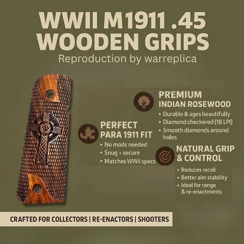 Vista 111 de WWII US M1911 / 1911 .45 Puños de madera - Reproducción