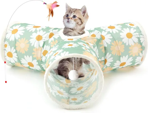 Vista 12 de Tempcore Túnel para gatos con tubo de juguete, túneles plegables de 3 vías para gatos, túneles para mascotas aburridas con agujero y pelota, juguete