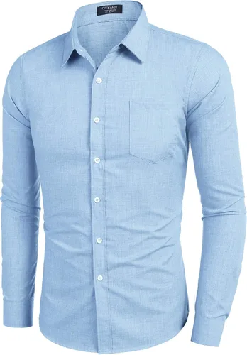Vista 3 de COOFANDY Men's Casual Button Down Shirt Long Sleeve Linen Chambray Shirt