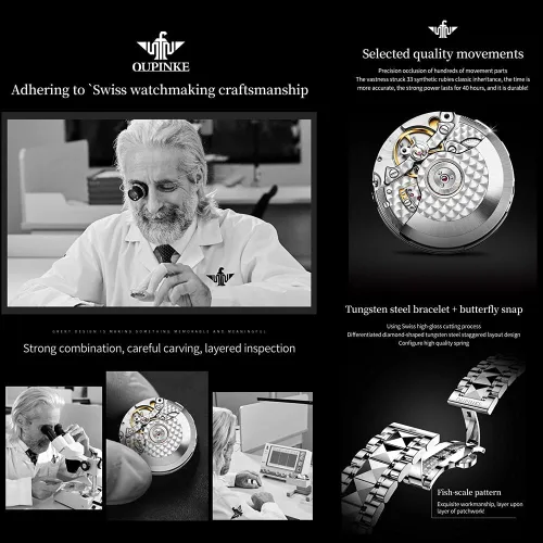 Vista 5 de OUPINKE Relojes automáticos para hombre, resistentes al agua, con cuerda automática, para hombre, relojes mecánicos automáticos
