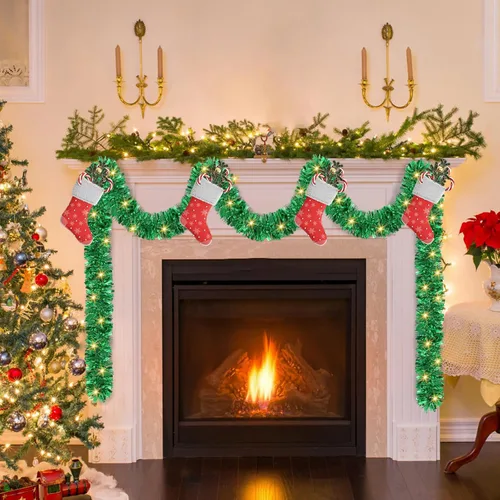 Vista 6 de Guirnalda de oropel de Navidad de 50 pies, guirnalda colgante de oropel metálico de Navidad para árbol de Navidad, decoración de fiestas en Verde