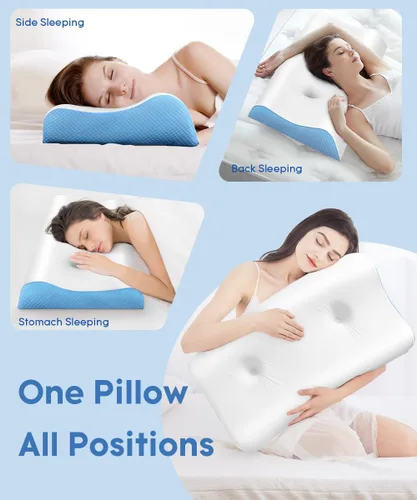 Vista 6 de Almohada cervical para aliviar el dolor de cuello – Almohada de contorno de espuma viscoelástica para dormir, almohada de cuello de doble zona