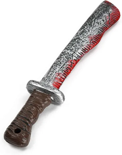 Vista 3 de Skeleteen Bloody Machete - Cuchillo de juguete realista falso para disfraces y cosplay