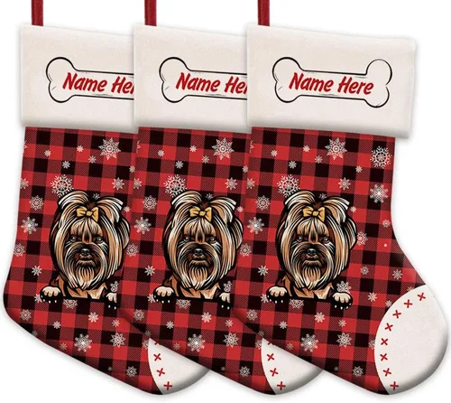 Vista 13 de Foto personalizada, Feliz Navidad, búfalo rojo, a cuadros, feliz perro, calcetín de Navidad, copo de nieve, decoración de vacaciones, calcetín