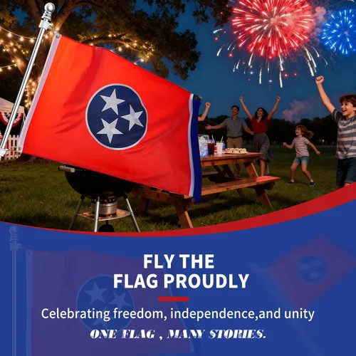 Vista 8 de Bandera de Tennessee de 3 x 5, bandera del estado de Tennessee para exteriores, técnica de bordado, resistente al desgarro, rayas cosidas y ojales