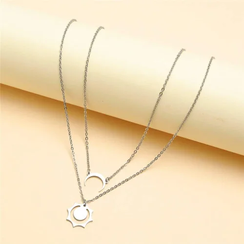 Vista 4 de Collar de sol y luna para parejas, día de San Valentín, pareja, collar de BFF para 2 parejas a juego, luna creciente, sol, collar de acero