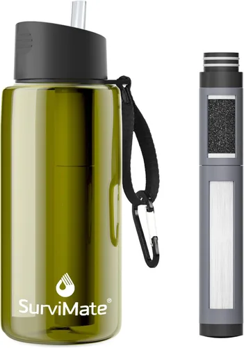 Vista 20 de SurviMate - Botella de agua filtrada con ultrafiltración de 5 etapas de Negro