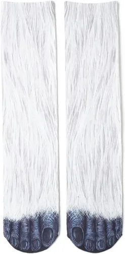 Vista 2 de Calcetines de patas de animales, loco diseño en 3D de patas de gatos, perros y tigres. Divertido regalo navideño para mujer u hombre adultos