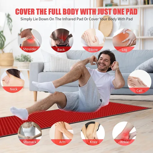 Vista 6 de Alfombrilla de terapia de luz roja para aliviar el dolor corporal, manta de terapia de luz roja 1280 LED rojo cercano infrarrojo 660 nm 850 nm