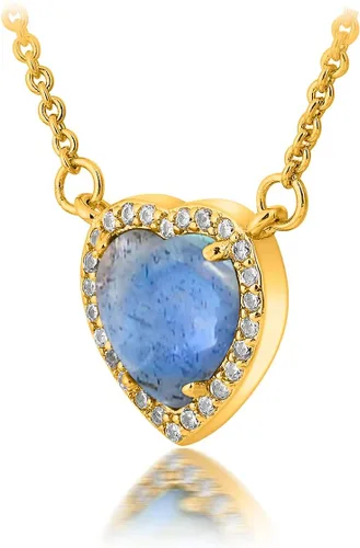 Vista 2 de FULULAY - Collar con colgante de piedra lunar, labradorita, ópalo chapado en oro de 14 quilates, gran regalo para mujeres
