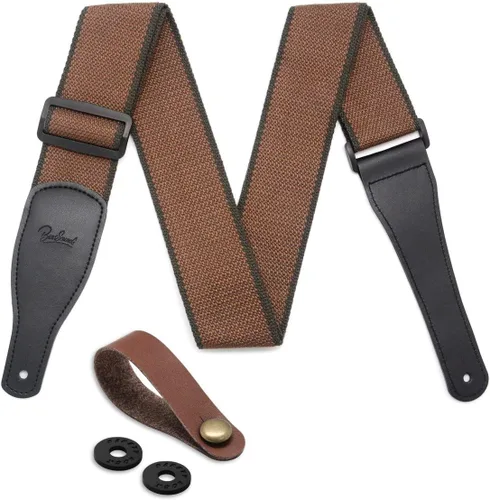 Vista 8 de BestSounds Correa de guitarra acústica, algodón suave y correa de cuero para guitarras eléctricas y bajas, viene con 1 botón y 2 cerraduras
