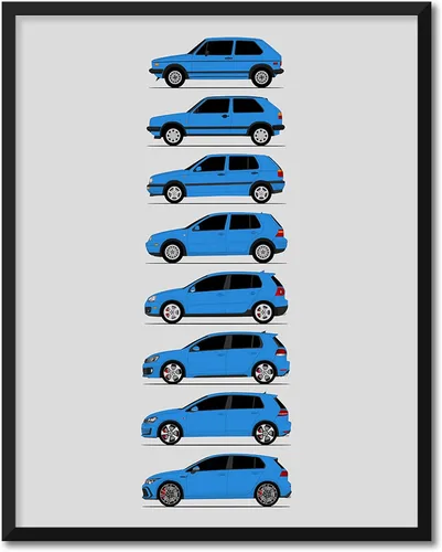Vista 19 de Custom Car Posters Póster hecho a mano compatible con Volkswagen Golf GTI Generations e impresión de VW GTI (modelos de coche: MK1 a MK8)