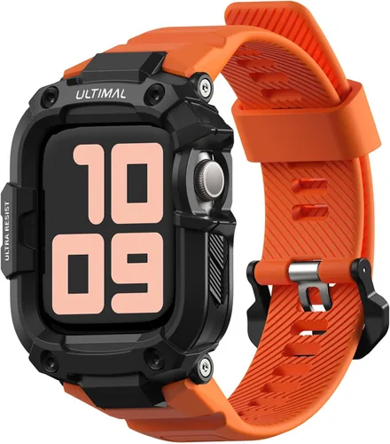 Vista 14 de ULTIMAL Correa resistente compatible con Apple Watch Band de 1.614 pulgadas, 1.575 pulgadas, SE3 SE2 SE Series 9/8/7/6/5/4 con funda, correa a