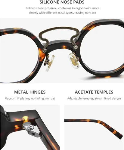 Vista 2 de HEPIDEM Acetate Glasses Frame Men,Round Optical Eyeglasses Women Vintage Retro Eyewear 9153