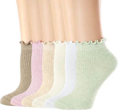 Vista 16 de Mcool Mary Calcetines tobilleros con volantes para mujer, paquete de 6 Blanco