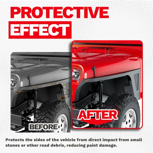 Vista 8 de ECOTRIC Protector de parachoques delantero compatible con Jeep Wrangler YJ 1987-1996, guardabarros con luces LED de águila con inserto de malla