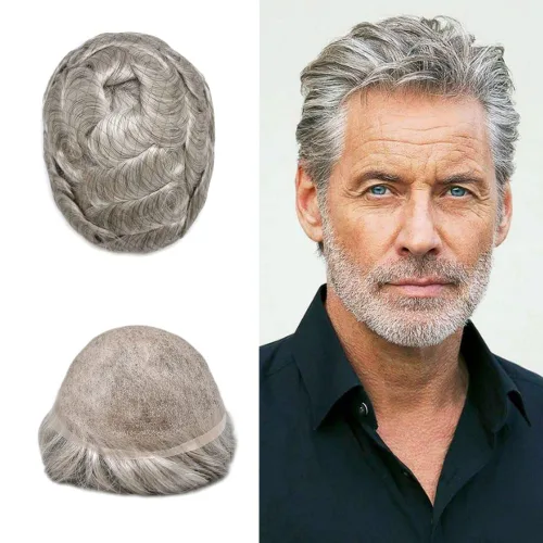 Vista 124 de PUNRU HAIR Completo Swiss Lace Toupee para hombres Sistema de cabello humano real Sistema de reemplazo de cabello humano para hombre Toupee