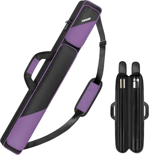 Vista 14 de Estuche para taco de billar, estuche para palos de billar 2x2 con capacidad para 2 palos con 2 bolsillos con cremallera para accesorios, bolsa