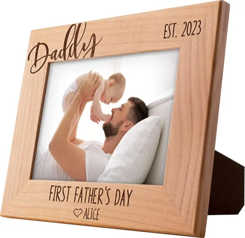 Vista 5 de Marco de fotos personalizado para el primer día del padre, papá y yo, 4 x 6 pulgadas, marcos grabados personalizados con nombre, texto y fecha