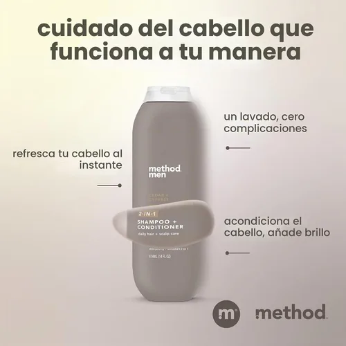 Vista 4 de Method Champú 2 en 1 para hombre + acondicionador, cedro + ciprés, 14 onzas.