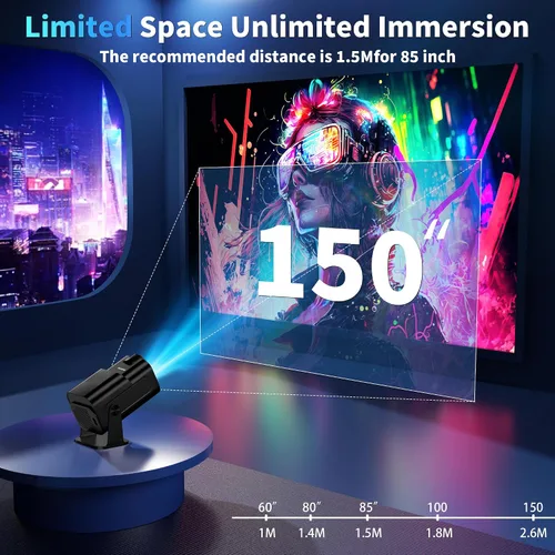 Vista 7 de [Proyector 2026 actualizado] Mini proyector compatible con 4K 1080P Keystone automático 270° giratorio con WiFi 6 y Bluetooth 5.2 proyector portátil