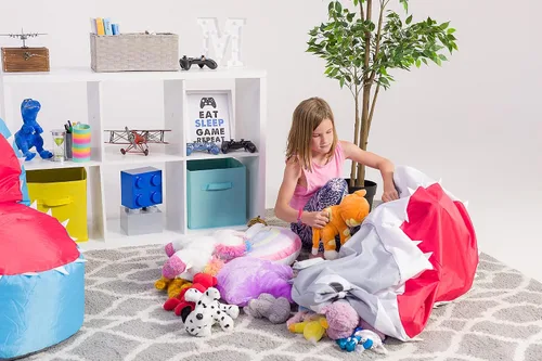 Vista 2 de Posh Creations Silla de animales de peluche para niños, organizador de juguetes, funda grande de 30 pulgadas, puf para niños, tiburón verde