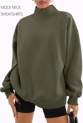 Vista 2 de Trendy Queen Sudaderas de cuello alto para mujer, de gran tamaño, trajes de Verde Armada (ArmyGreen)