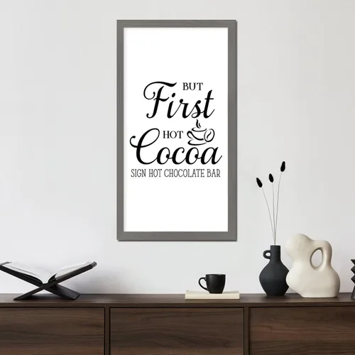Vista 6 de Hanging Wall Framed Wood Sign Inspirational Quotes But First Hot Cocoa Bible Quotes Gray Frame Wooden Plaque for Living Room Farmhouse Porch Cottage
