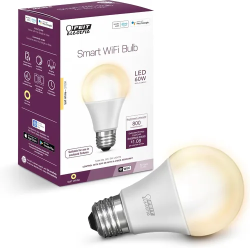 Vista 2 de Feit Electric OM60/927CA/AG Bombilla LED Inteligente A19 Equivalente a 60W, WiFi Regulable, No Requiere Concentrador, Alexa y Google Assistant, 4.4