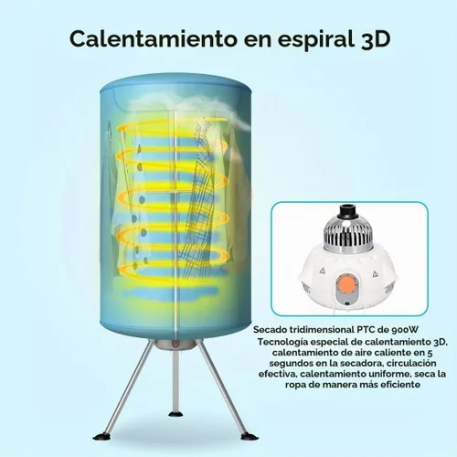 Vista 2 de COSTWAY - Secadora de ropa portátil, secadora de lavandería sin ventilación, máquina de secado caliente con calentador para el hogar y dormitorios