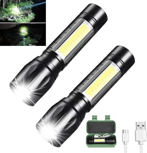 Vista 8 de Linterna recargable USB de alto lúmenes, linterna de camping con 4 potentes cuentas LED, linterna de mano para el hogar, 4 modos, impermeable