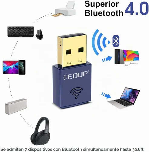 Vista 3 de EDUP Adaptador USB Bluetooth WiFi para PC, Adaptador Bluetooth 4.0, Adaptador de Red USB Nano Inalámbrico 2.4Ghz 150Mbps, Solo Compatible