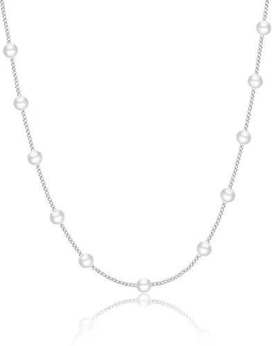 Vista 6 de VENOCO Delicados collares de perlas para mujer, chapados en oro de 14 quilates, collar de cadena de perlas ajustables, delicado hecho a mano