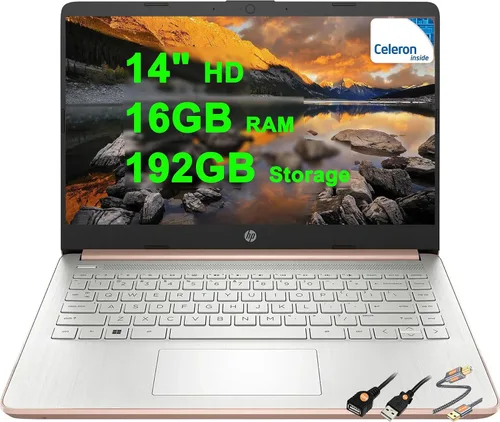 Vista 8 de HP 14 portátiles ligeros para negocios y estudiantes de 14 pulgadas HD antirreflejos Intel Celeron de 4 núcleos N4120 8 GB de RAM 192 GB