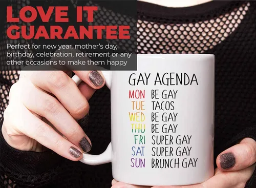 Vista 7 de Bubble Hugs Taza de café del mes del orgullo, agenda gay, planificador semanal Rainbow Queer LGBTQ Lesbiana Gay Pride LGBT Aliado Soporte 11oz Blanco