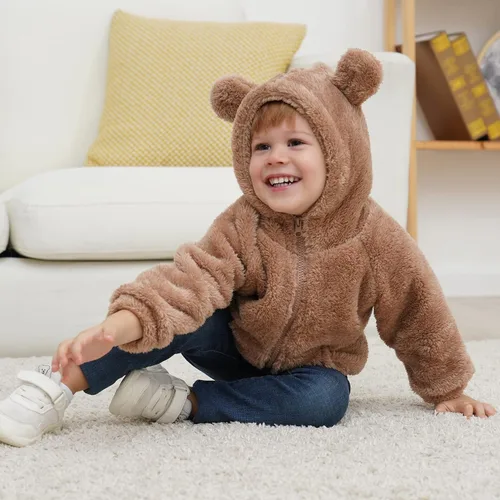 Vista 3 de Chaqueta de abrigo con capucha con forro polar, para recién nacidos, bebés, niños y niñas, diseño de dibujos animados, con orejas, abrigo cálido