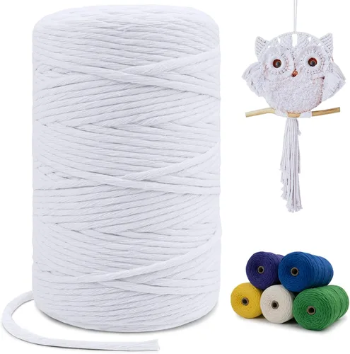 Vista 48 de Cuerda de macramé de una sola hebra de 0.197 in x 110 yardas, cuerda de macramé de algodón natural de 0.197 in, cuerda de algodón grueso para colgar