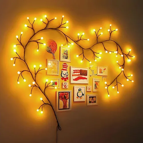 Vista 3 de Luces de vid de sauce para marco de ventana: decoraciones de Navidad de 7.9 pies, luces de hadas de vid de sauce para decoración de pared