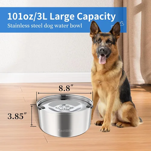 Vista 5 de Kactoily Tazón de agua para perros de gran capacidad de 3L/101oz en acero inoxidable, sin derrames, comedero para perros con dispensador de agua