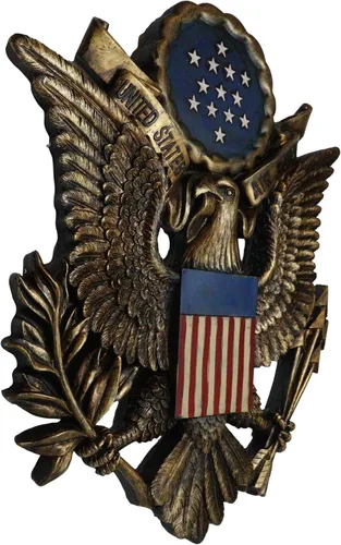 Vista 4 de Ebros Gift Emblema patriótico de la Fuerza Aérea de Estados Unidos con 2 viejas banderas estadounidenses fieles y placa decorativa de pared