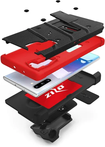 Vista 3 de Zizo Bolt Cover - Funda para Samsung Galaxy Note 10 y Kickstand y funda (negro/rojo)